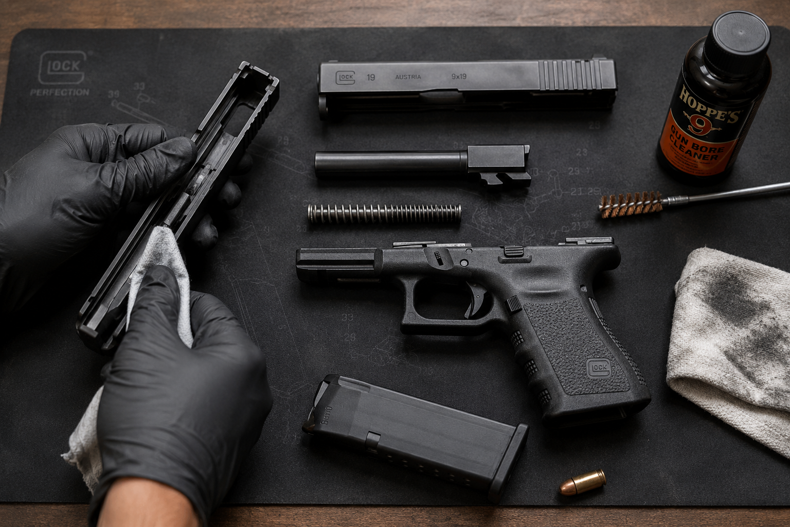 glock 19 being cleaned